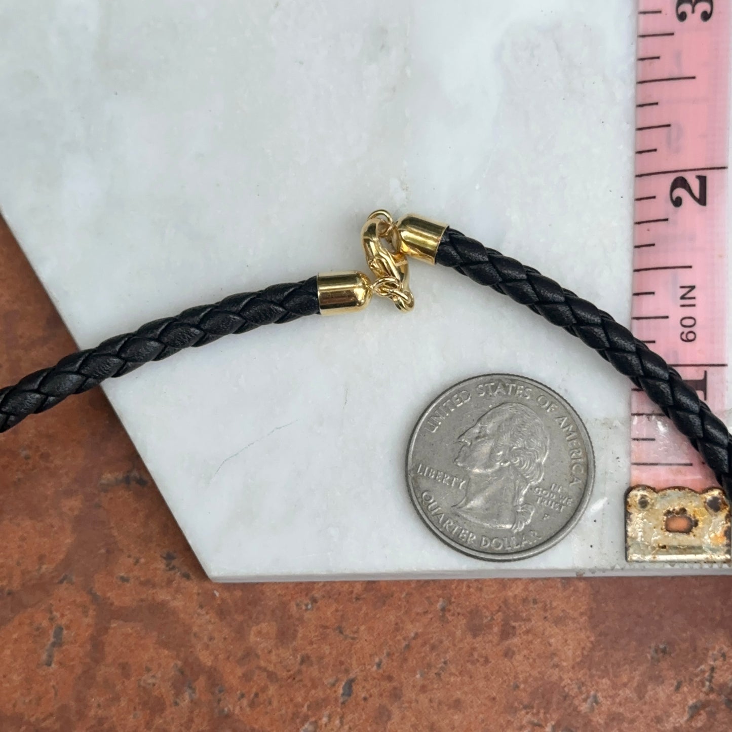 14KT Yellow Gold Black Braided Leather 5mm Cord Necklace