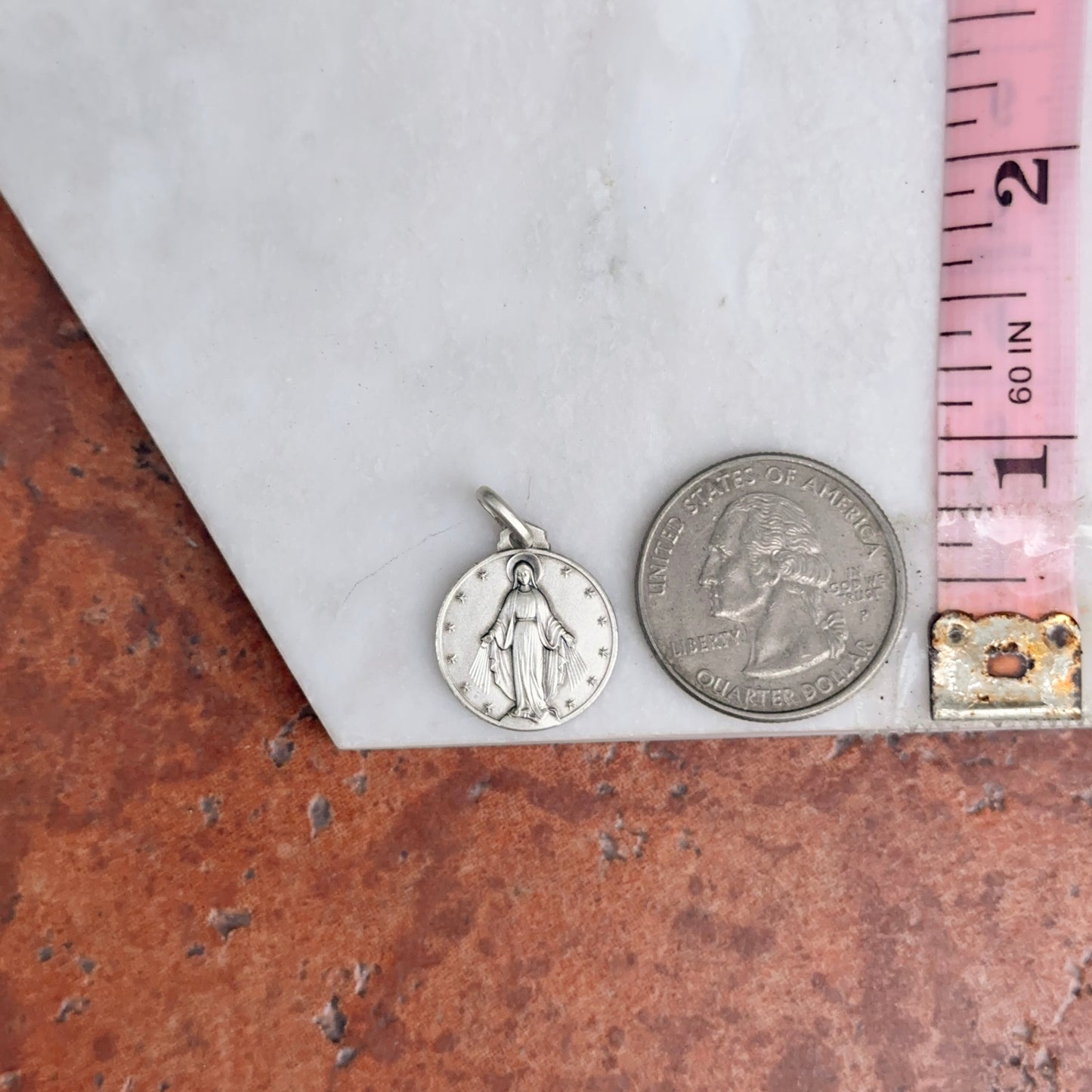 Sterling Silver Miraculous Medal Round Pendant 16mm