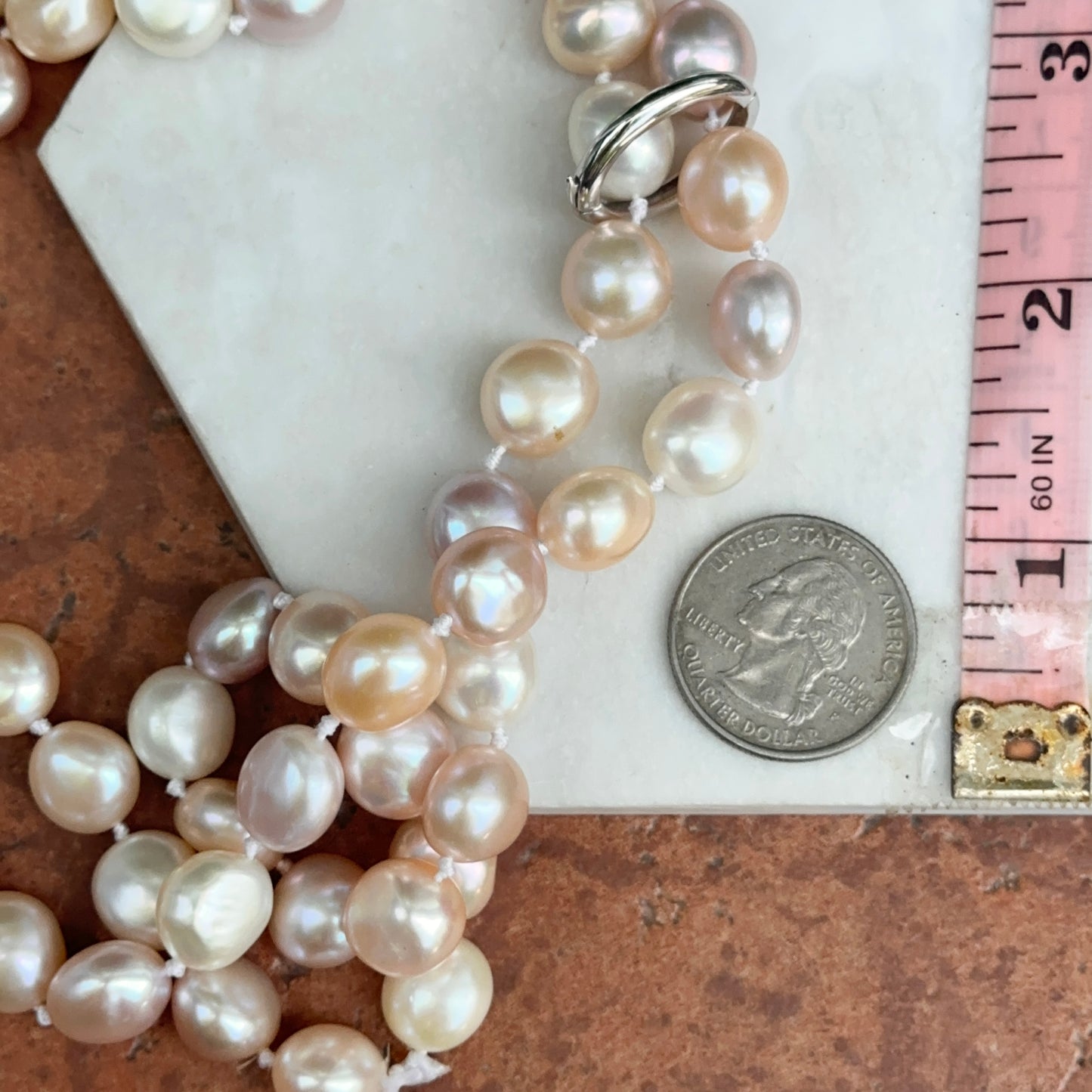 Estate Pink + White South Sea Pearl Strand Necklace 37"