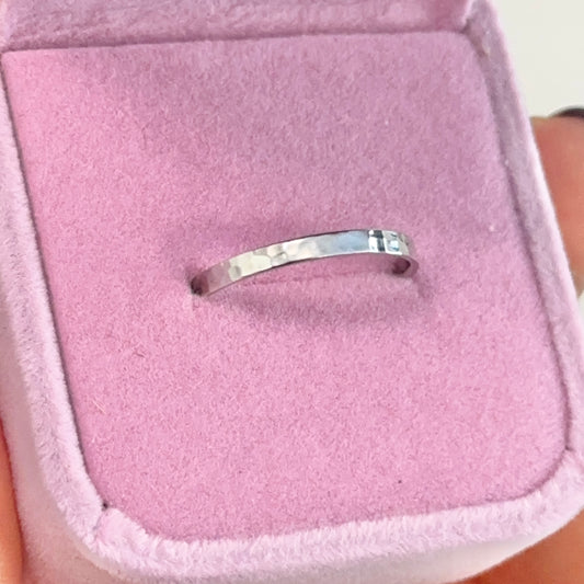 10KT White Gold Hammered 2mm Band Ring