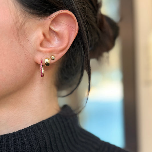 10KT Yellow Gold Round Ruby Hoop Earrings 16mm