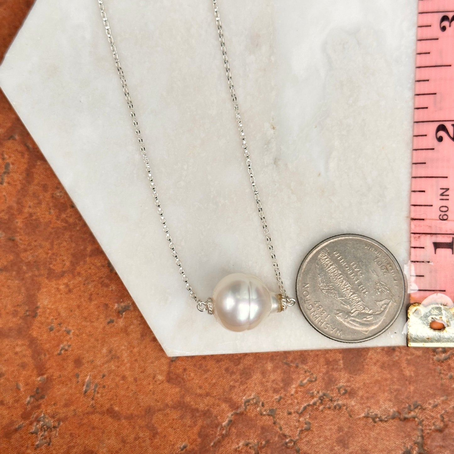 Sterling Silver + Paspaley South Sea Pearl 18” Adjustable Chain Necklace