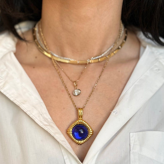 2 Yellow Gold-Plated Kenneth Jay lane Four Round Stones Interchangeable Pendants