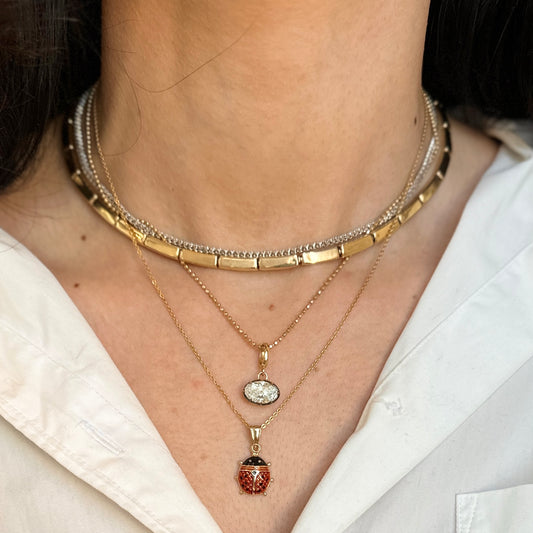 14KT Yellow Gold + Red Enamel Ladybug Pendant Charm