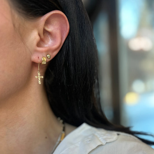 14KT Yellow Gold Polished Crucifix Cross Charm Wire Earrings