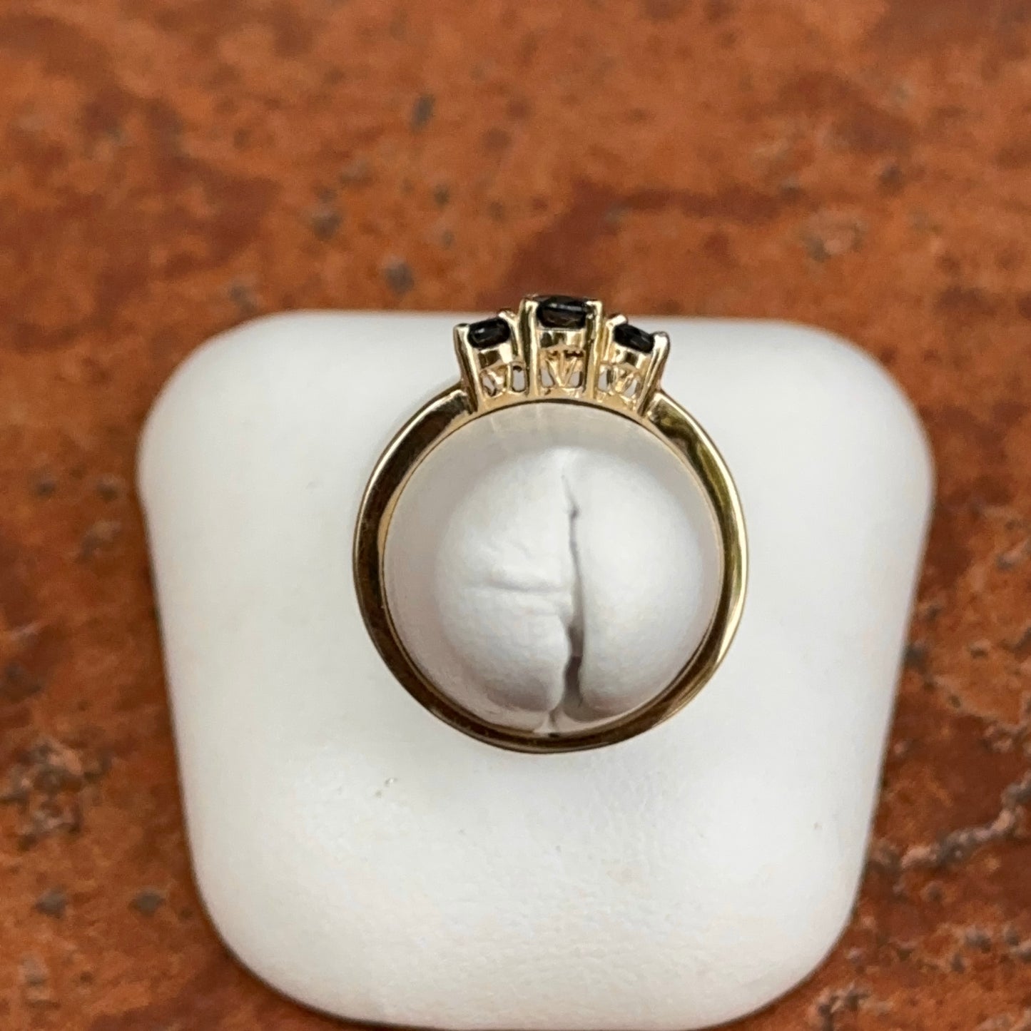 Estate 10KT Yellow Gold 3 Stone Oval Blue Sapphire Ring