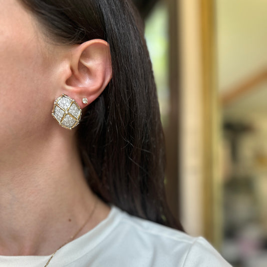 Estate White and Yellow Gold Cluster Diamond Non Pierced Earrings