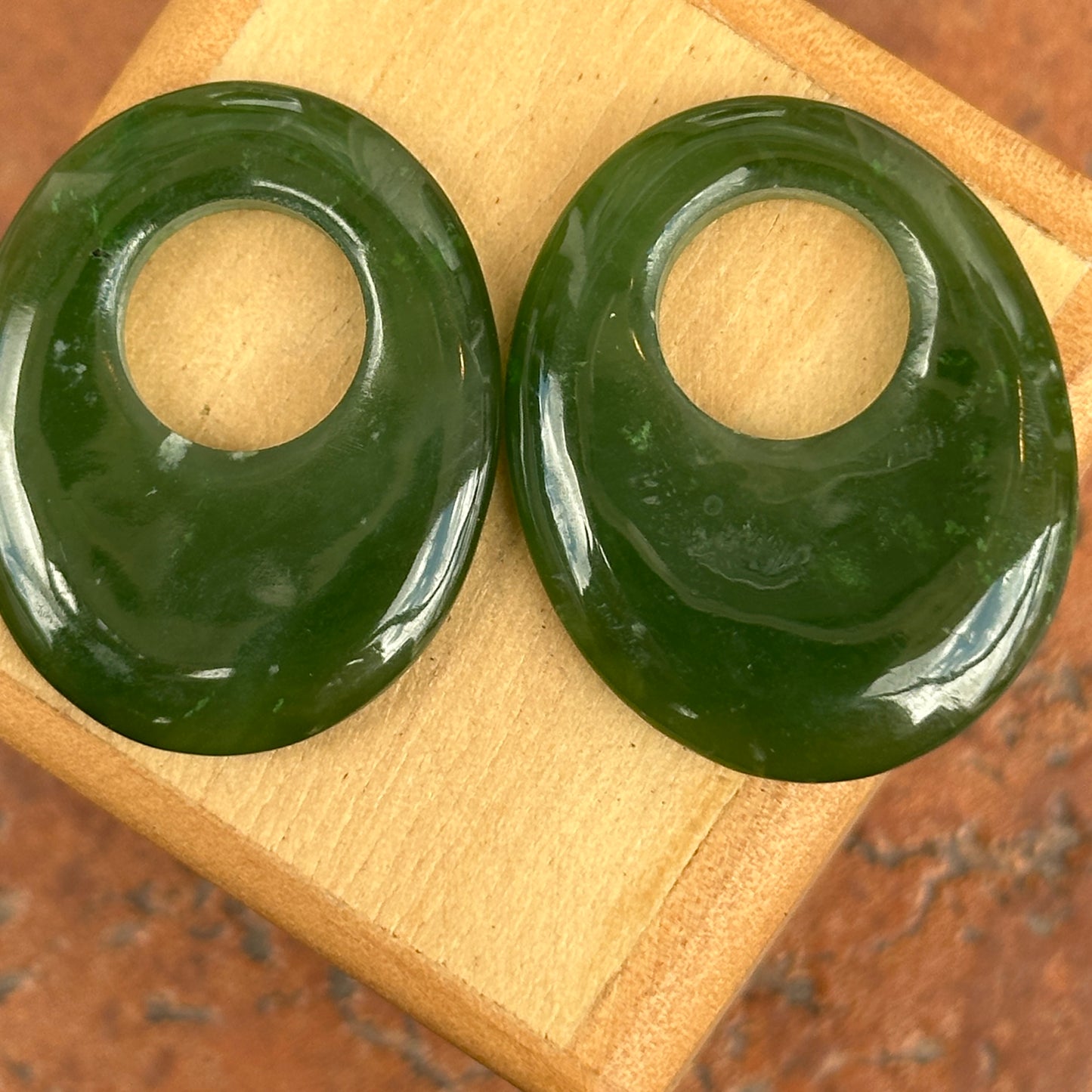Estate Green Serpentine Jadeite Oval Earring Charms
