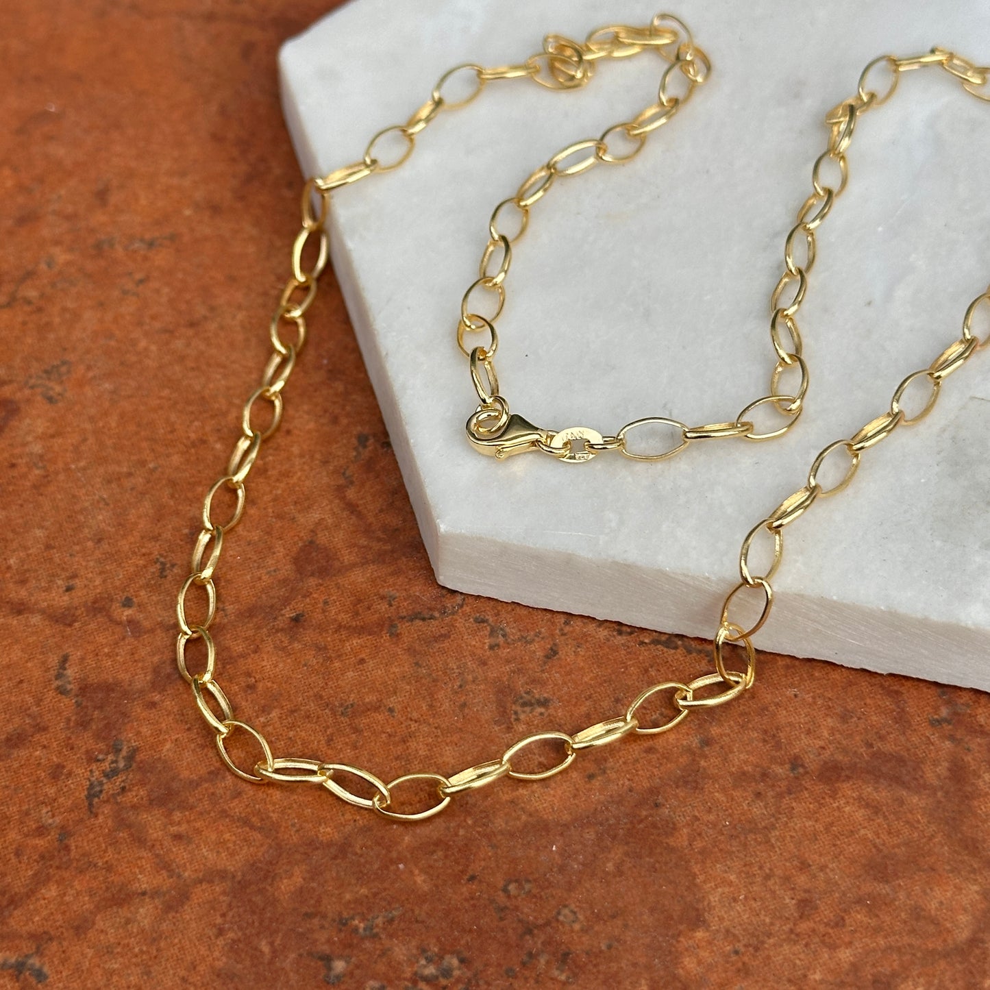 18KT Yellow Gold Solid Open Oval 4.35mm Chain Necklace - LSJ