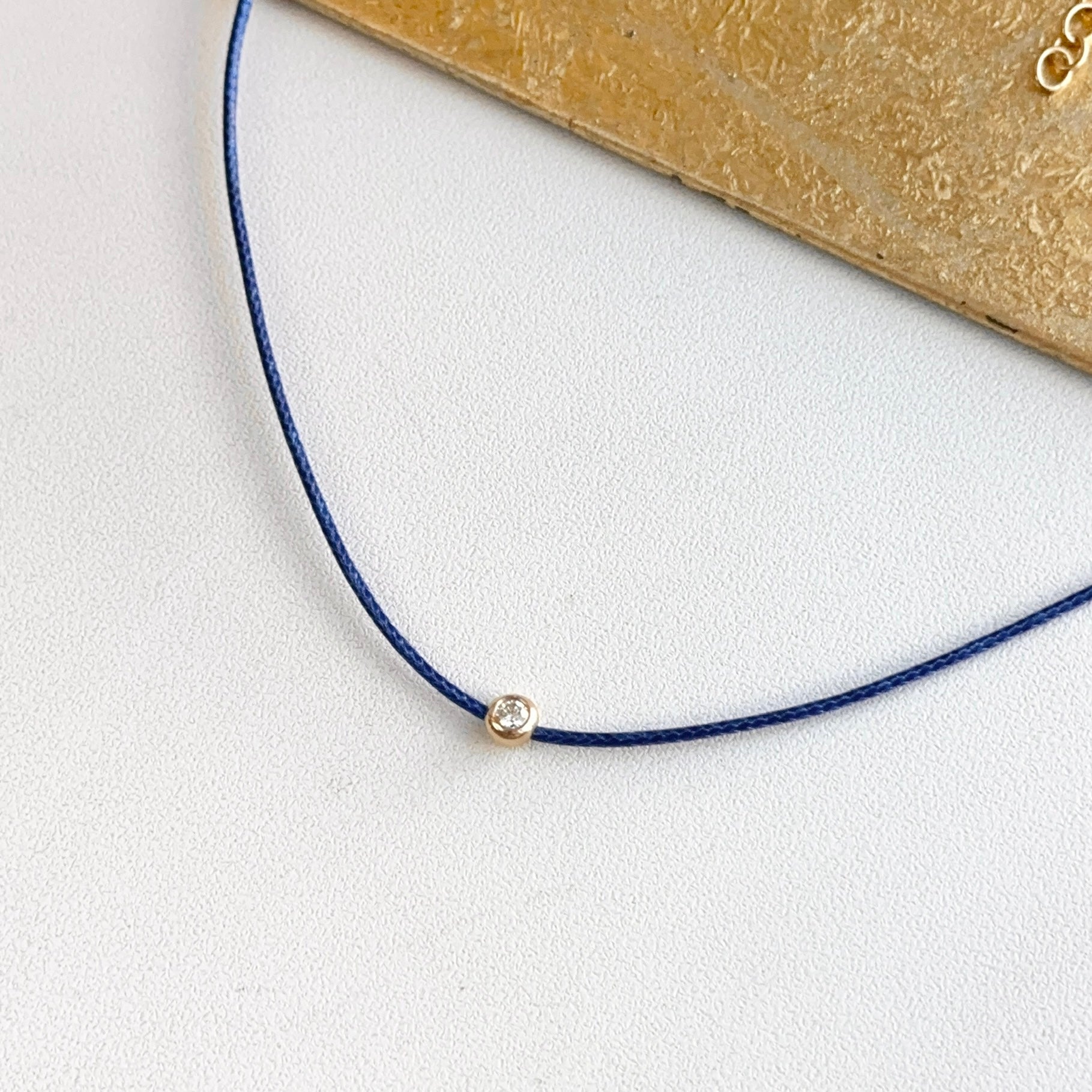 その他 CORDAY ZIGANE 14KT Yellow Gold Blue Silk Cord Necklace + Bezel Diamond Slide