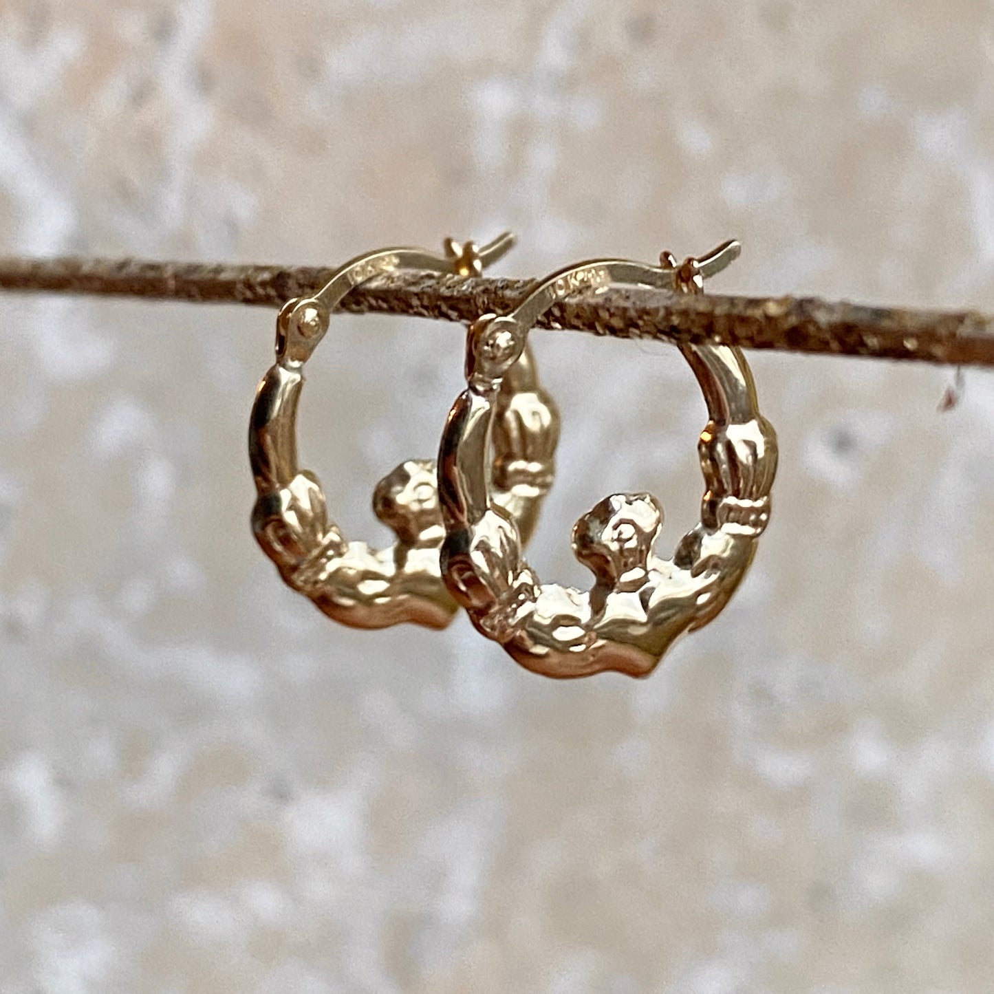 10KT Yellow Gold Small Celtic Claddagh Hoop Earrings, 10KT Yellow Gold Small Celtic Claddagh Hoop Earrings - Legacy Saint Jewelry
