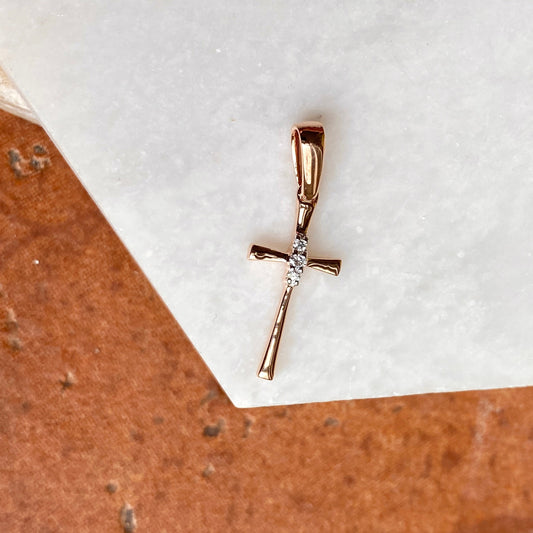 14KT Rose Gold .03 CT Diamond Small Cross Pendant Charm NEW