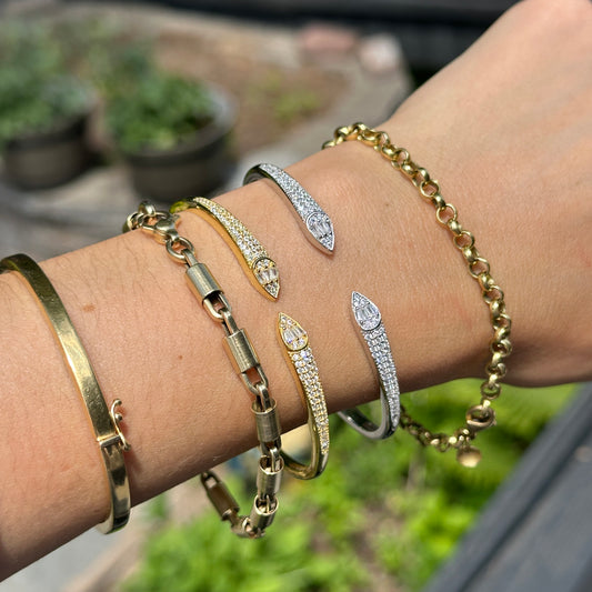 Sterling Silver + Pave White Sapphire Cuff Bracelet