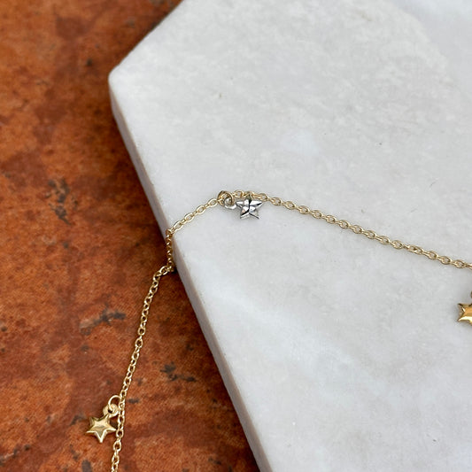 14KT Yellow Gold + Station Two-tone Dangling Stars Anklet