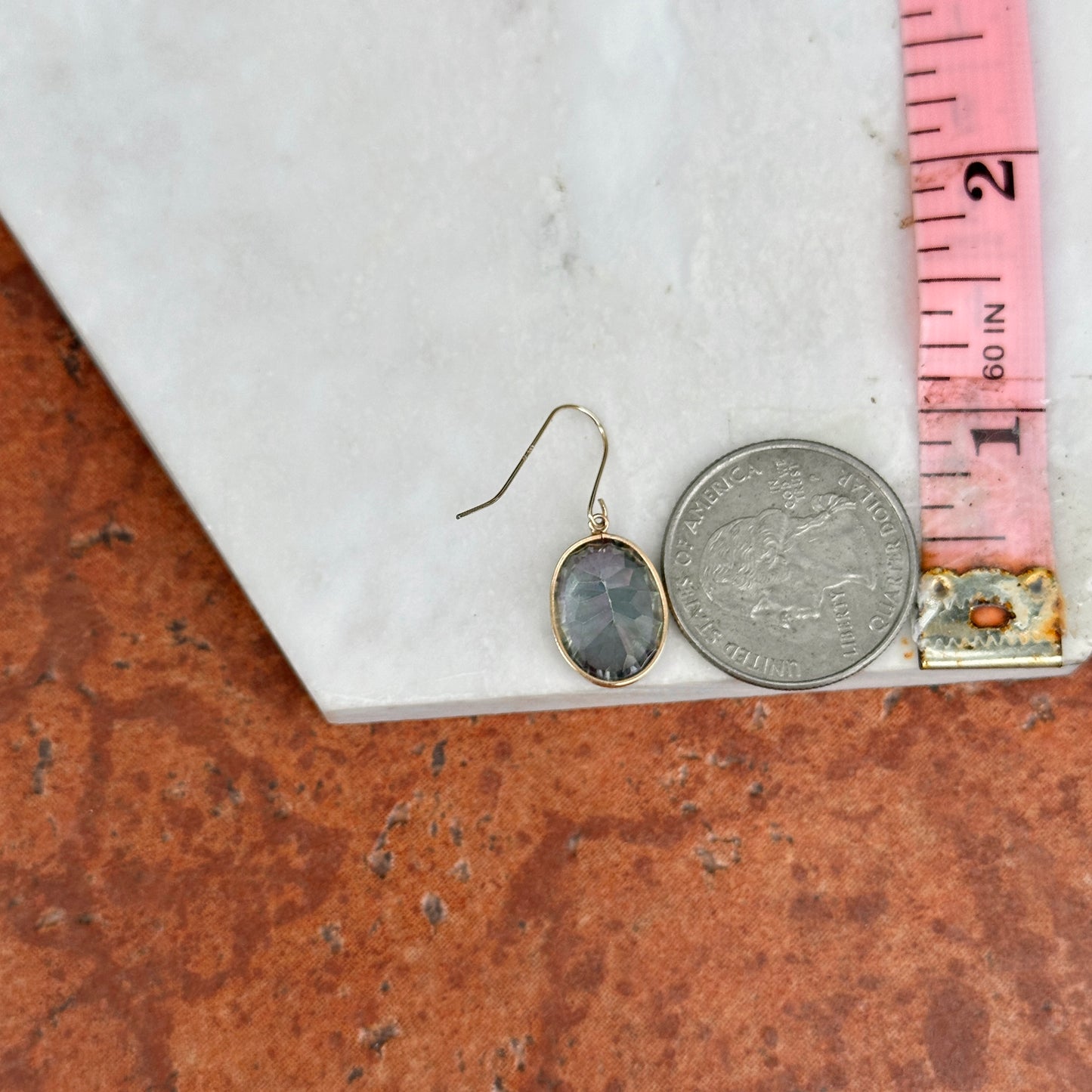 14KT Yellow Gold Oval Mystic Quartz Wire Dangle Earrings