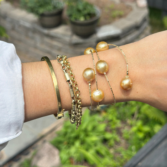 Estate 18KT Yellow Gold Tahitian Golden Pearl Wire Wrap Bracelet