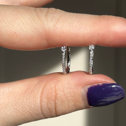 10KT White Gold Natural Diamond Round Huggie Hoop Earrings 11mm