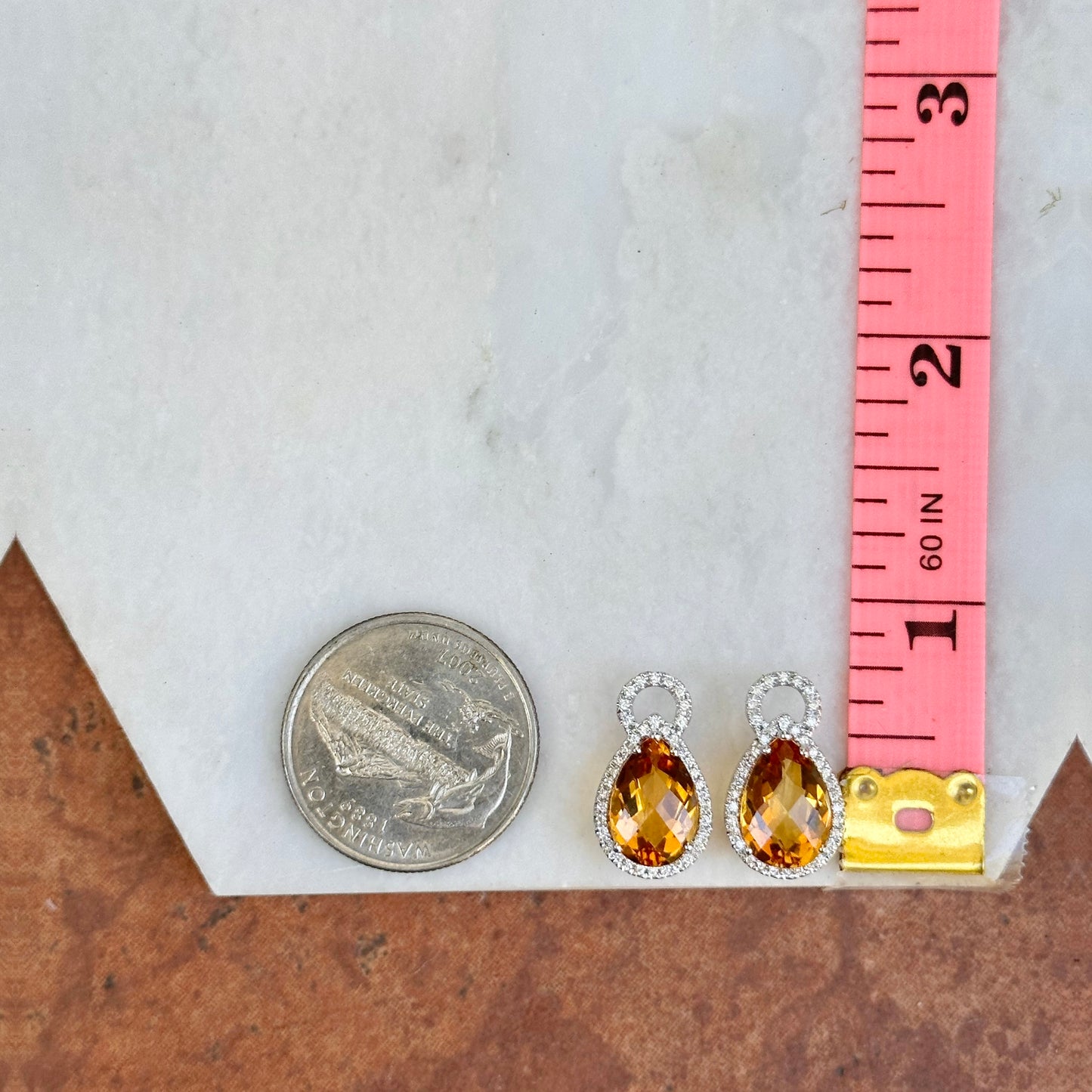 14KT White Gold Pave Diamond Hoop Earrings + Pear Citrine Hoop Charms