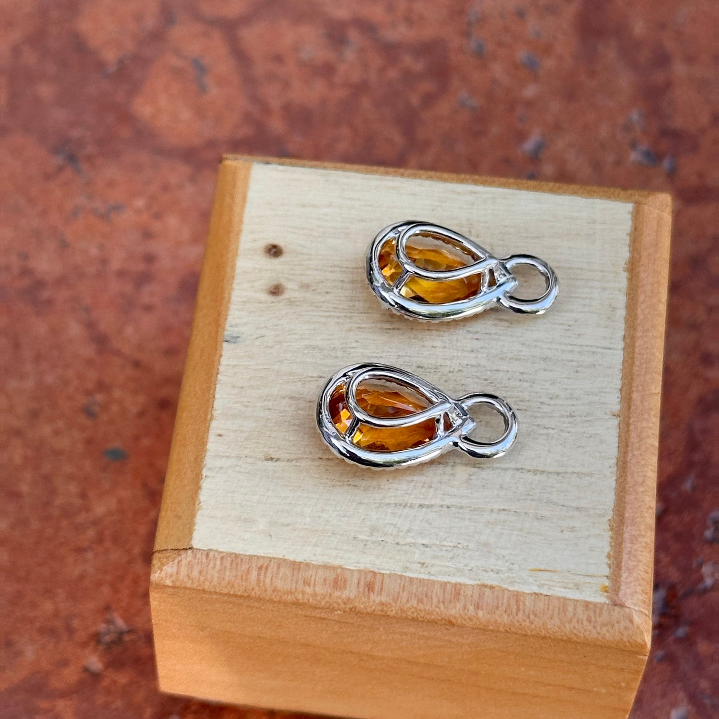 14KT White Gold Diamond Halo + Pear Citrine Earring Charms - LSJ