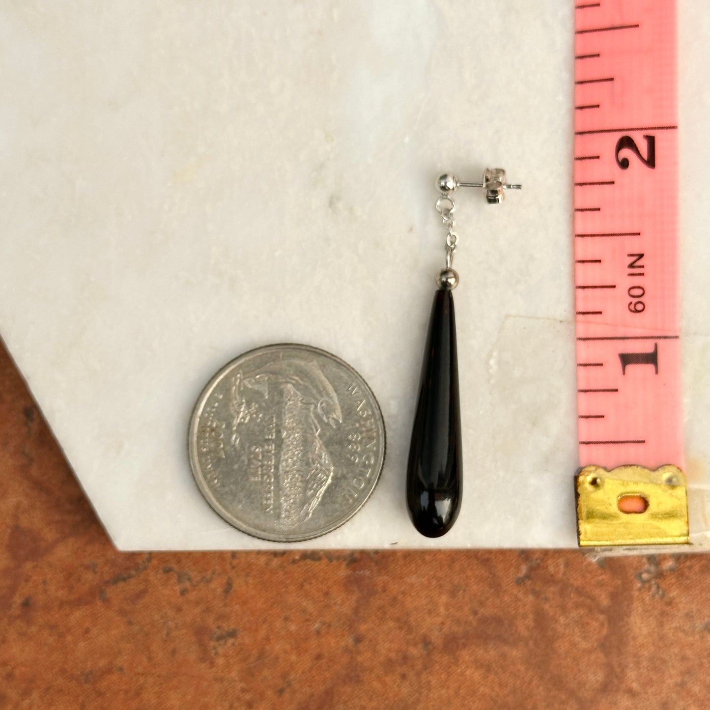 Estate 14KT White Gold Teardrop Black Onyx Post Dangle Earrings