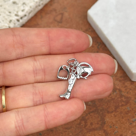 Sterling Silver Cowboy Boot, Stirrup, and Horse Pendant Charm