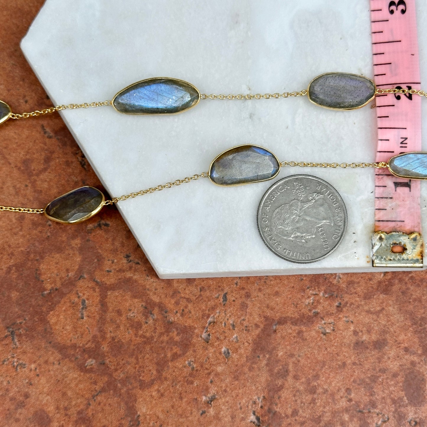 Sterling Silver Yellow Gold Plated Opal Station Necklace 18''