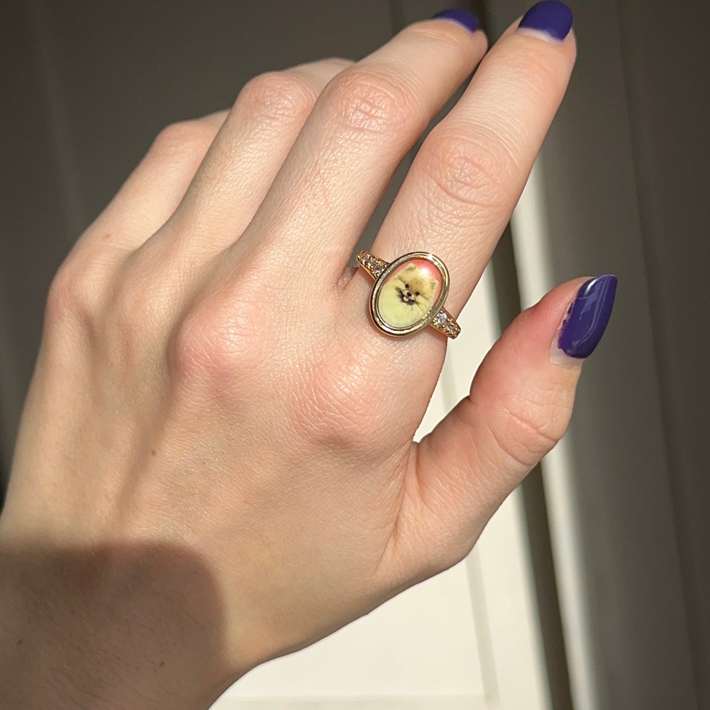 Estate Yellow Gold-Plated Danbury Mint Pomeranian Portrait Ring - LSJ