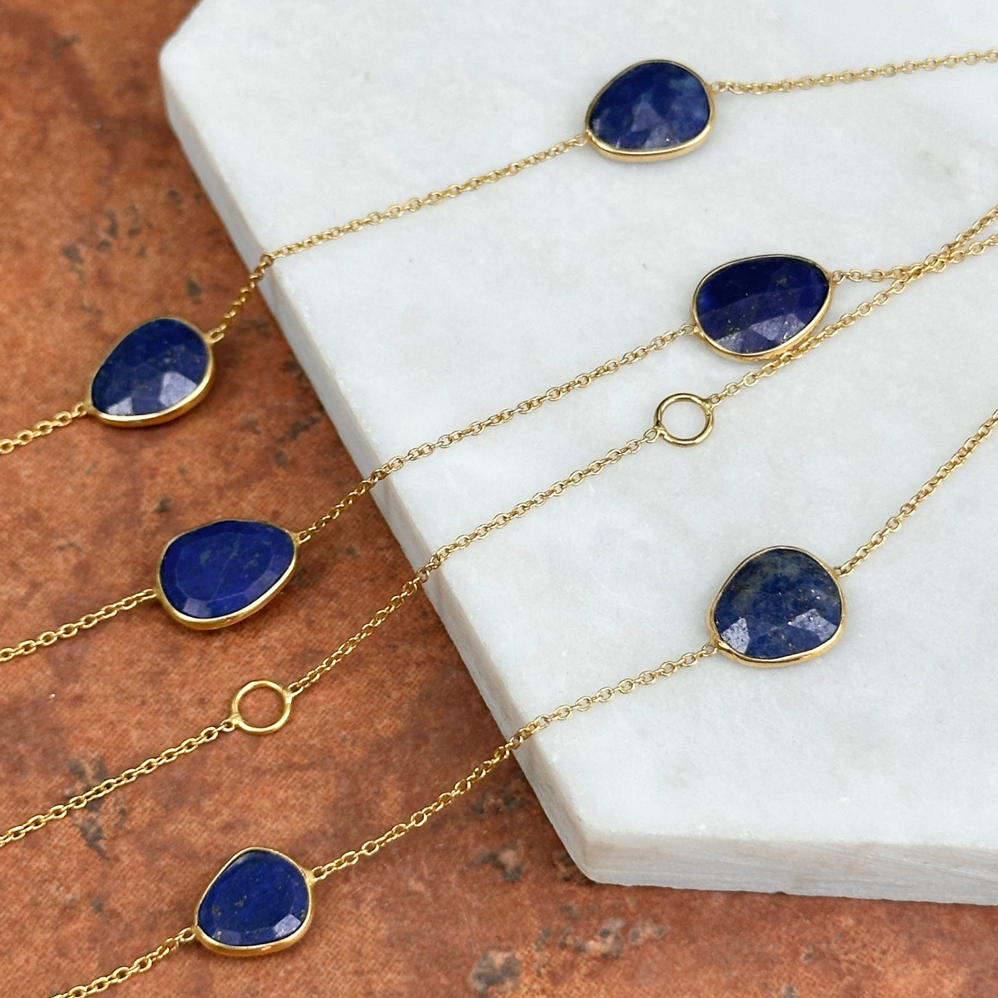 18KT Yellow Gold Bezel Set Lapis Station Necklace