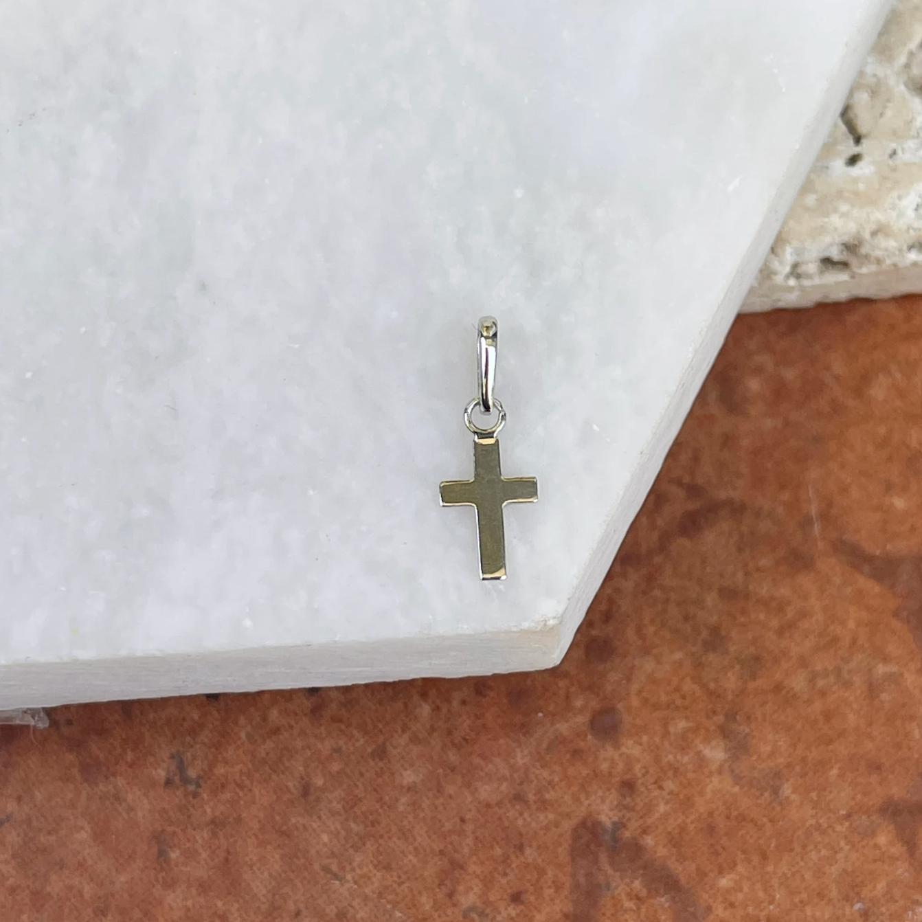 14KT White Gold Mini Cross Pendant Charm 12mm - LSJ