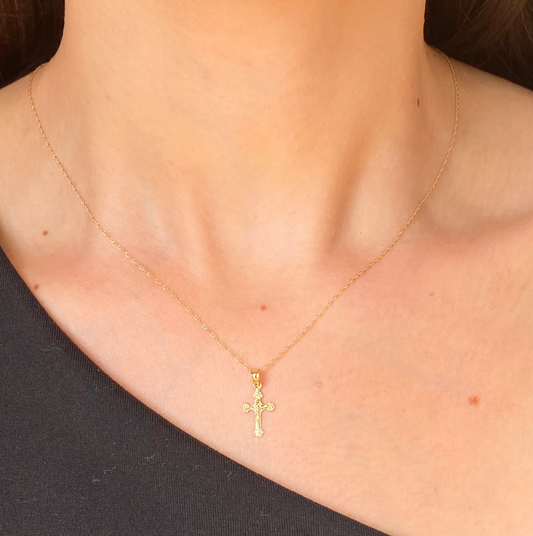 14KT Yellow Gold Mini Crucifix Cross Pendant Charm