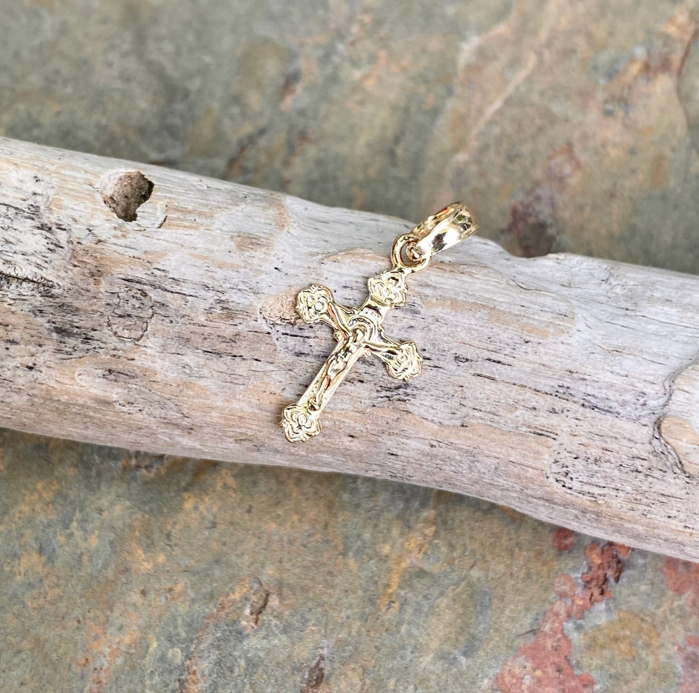 14KT Yellow Gold Mini Crucifix Cross Pendant Charm