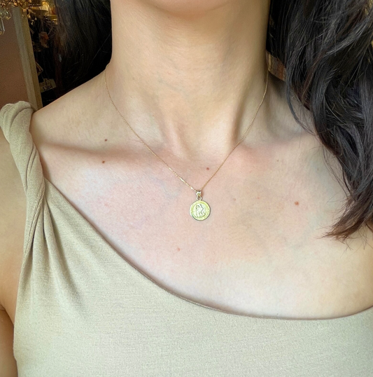 14KT Yellow Gold Round St Christopher Medal Pendant 12mm