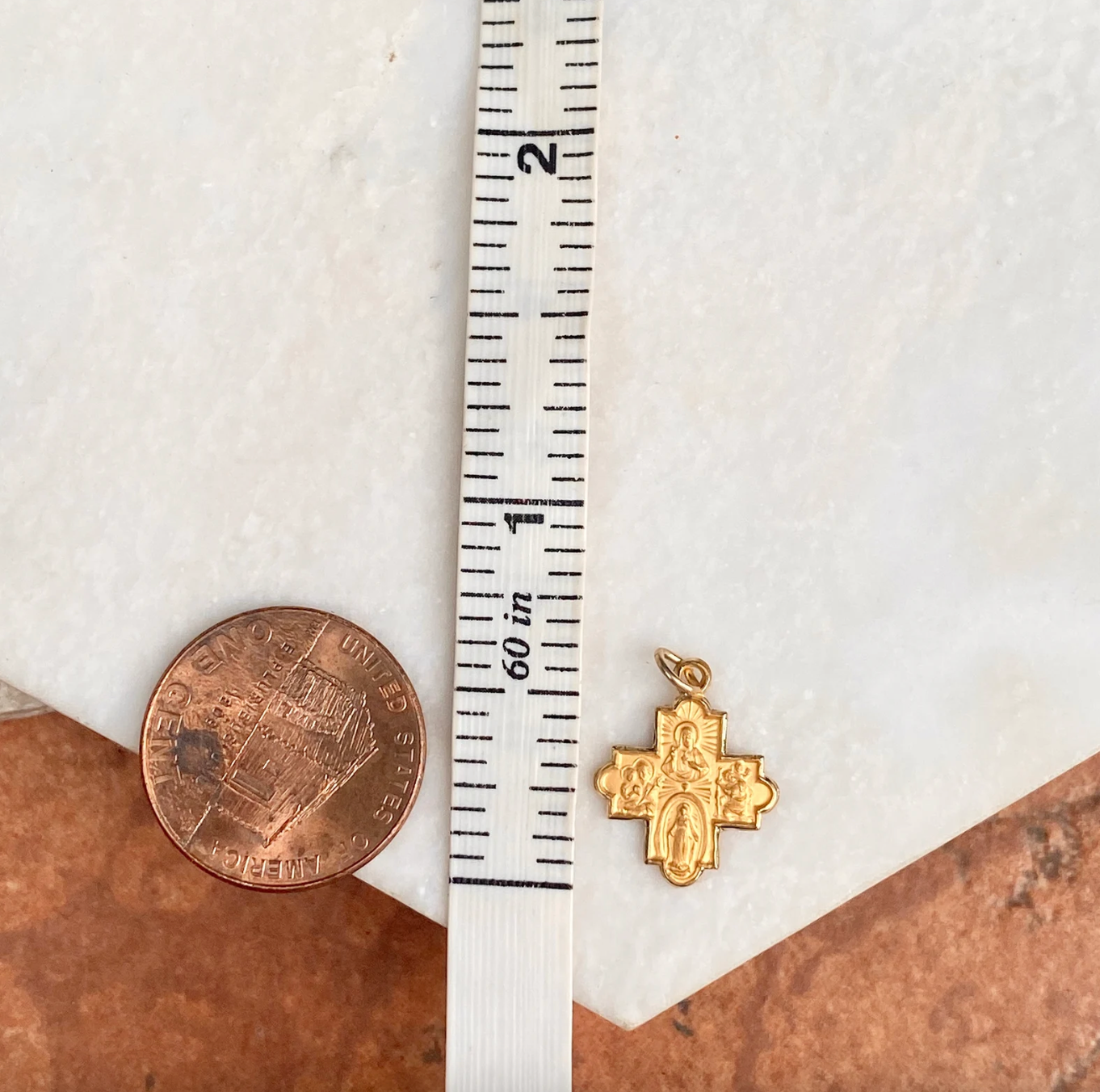 14KT Yellow Gold Satin Four Way Scapular Cross Medal Pendant