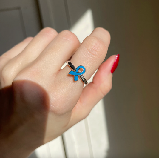 Sterling Silver Blue Enamel Ribbon Awareness Ring