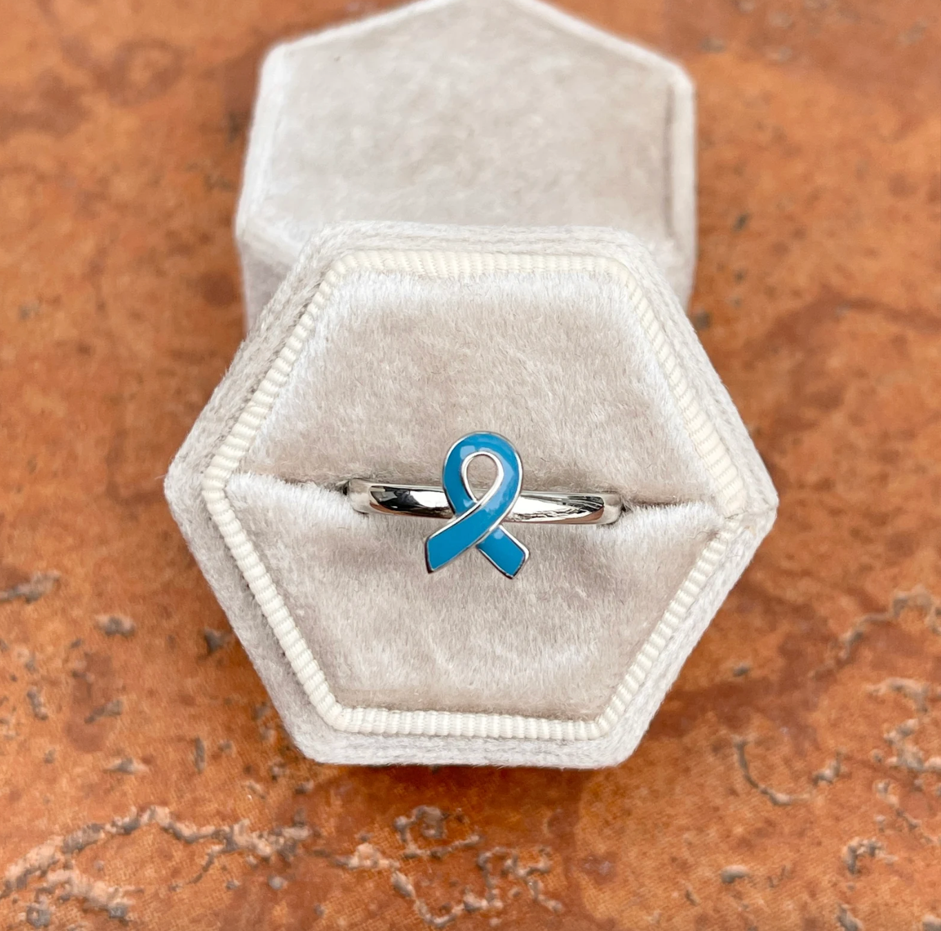 Sterling Silver Blue Enamel Ribbon Awareness Ring