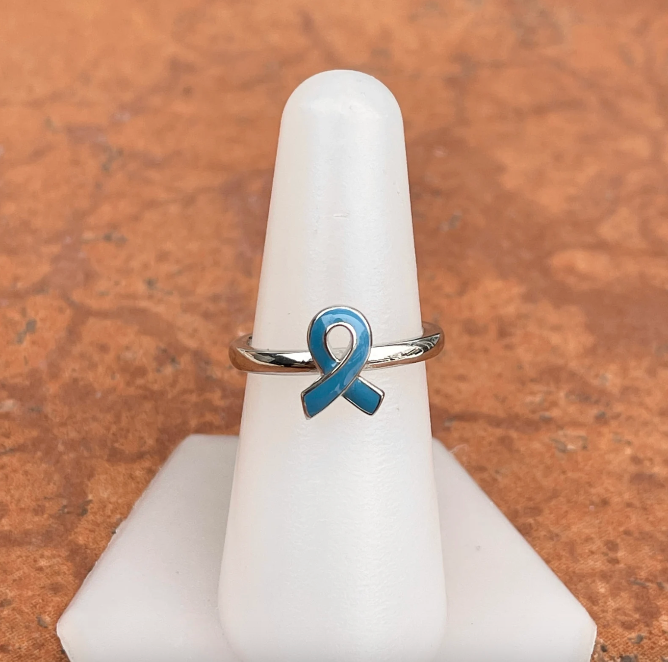 Sterling Silver Blue Enamel Ribbon Awareness Ring