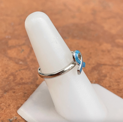Sterling Silver Blue Enamel Ribbon Awareness Ring