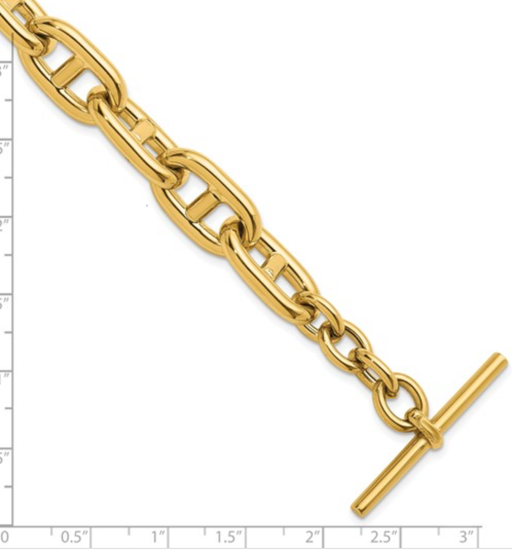 14KT Yellow Gold 12.5mm Puffed Anchor Link Toggle Bracelet