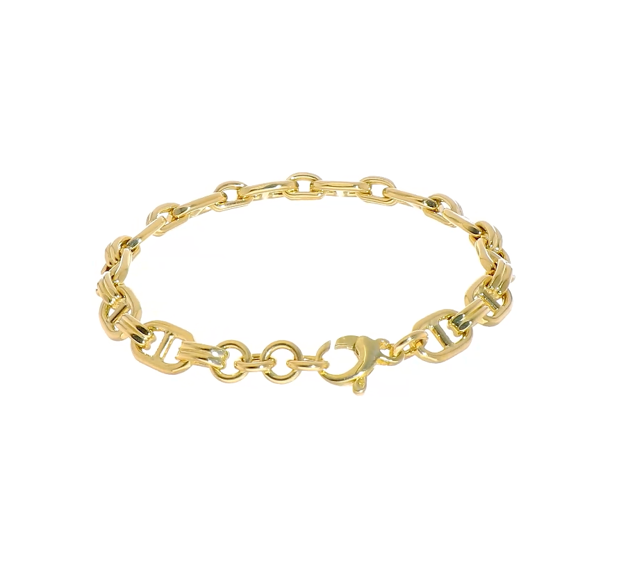 14KT Yellow Gold 8mm Puffed Anchor Oval Links Bracelet