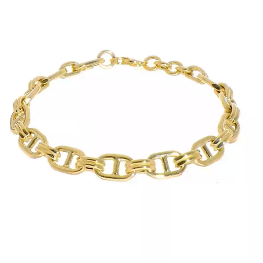 14KT Yellow Gold 8mm Puffed Anchor Oval Links Bracelet