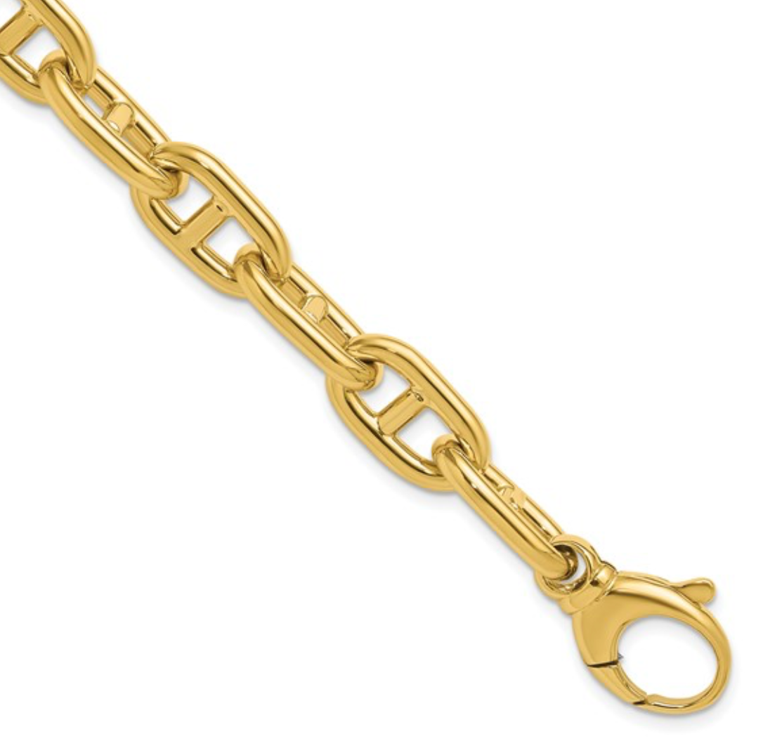 14KT Yellow Golf Puffed Anchor 10.5mm Link Chain Bracelet