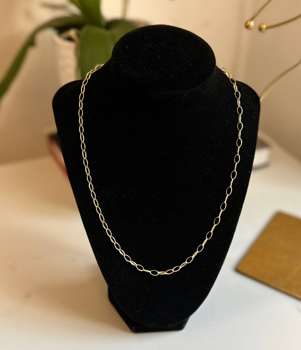 18KT Yellow Gold Solid Open Oval 4.35mm Chain Necklace