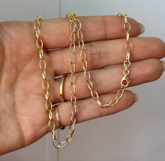 18KT Yellow Gold Solid Open Oval 4.35mm Chain Necklace