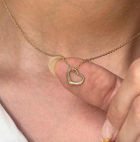 10KT Yellow Gold Mini Open Heart Pendant Charm Slide