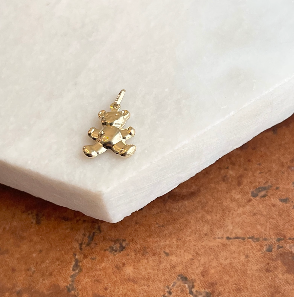 14KT Yellow Gold 3D Puffed Teddy Bear Pendant Charm