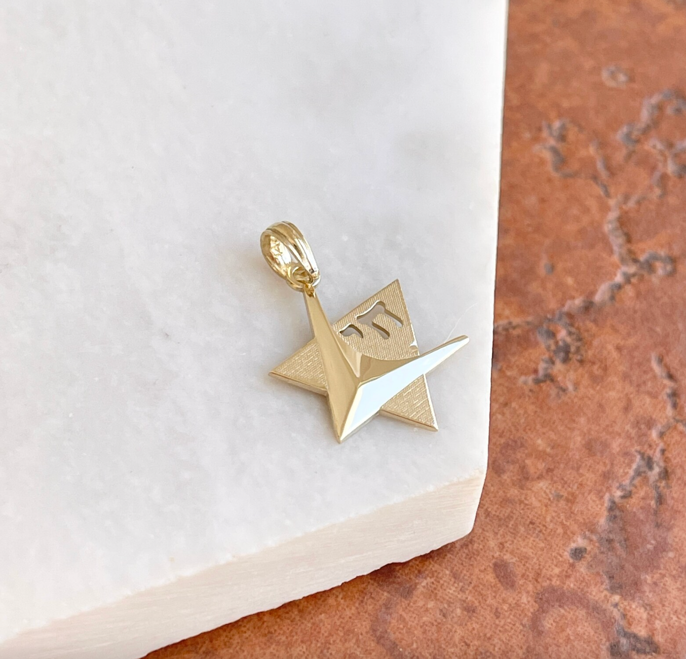 14KT Yellow Gold Chai + Star of David Pendant Charm