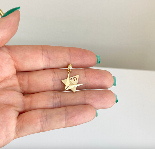 14KT Yellow Gold Chai + Star of David Pendant Charm