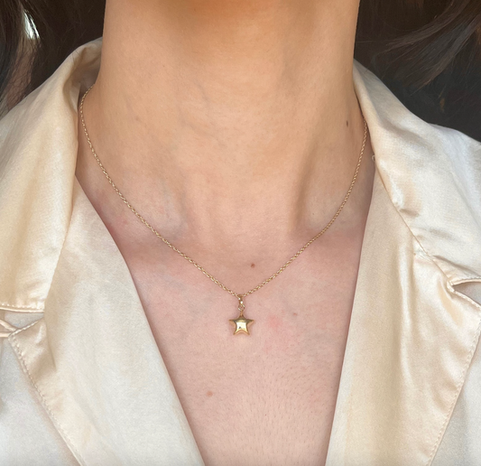 14KT Yellow Gold 3D Puffed Star Pendant Charm 10mm