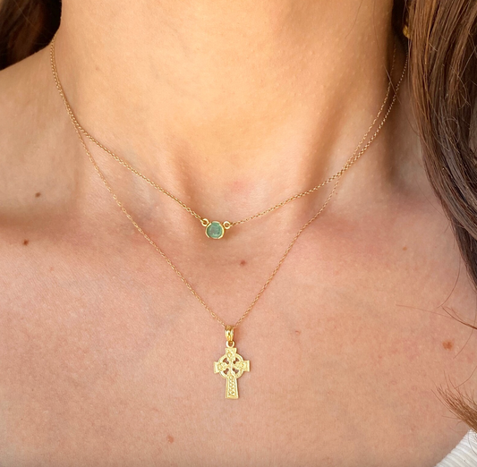 14KT Yellow Gold Celtic Eternity Circle Cross Pendant Charm