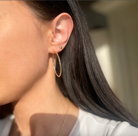 14KT Yellow Gold Diamond-Cut Round Hoop Earrings 40mm